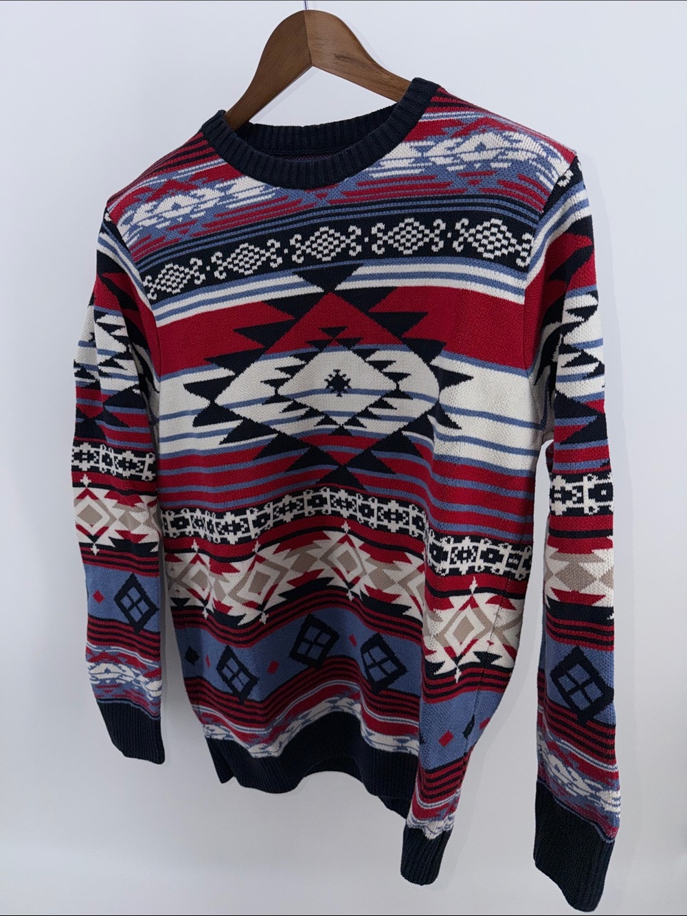 Polo by Ralph Lauren Aztec Crewneck Sweater in Red, Blue, Cream